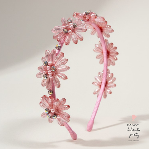 pink crystal flower crown style headband for weddings and celebrations
