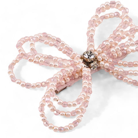 Handmade pale pink pearl and crystal hair bow