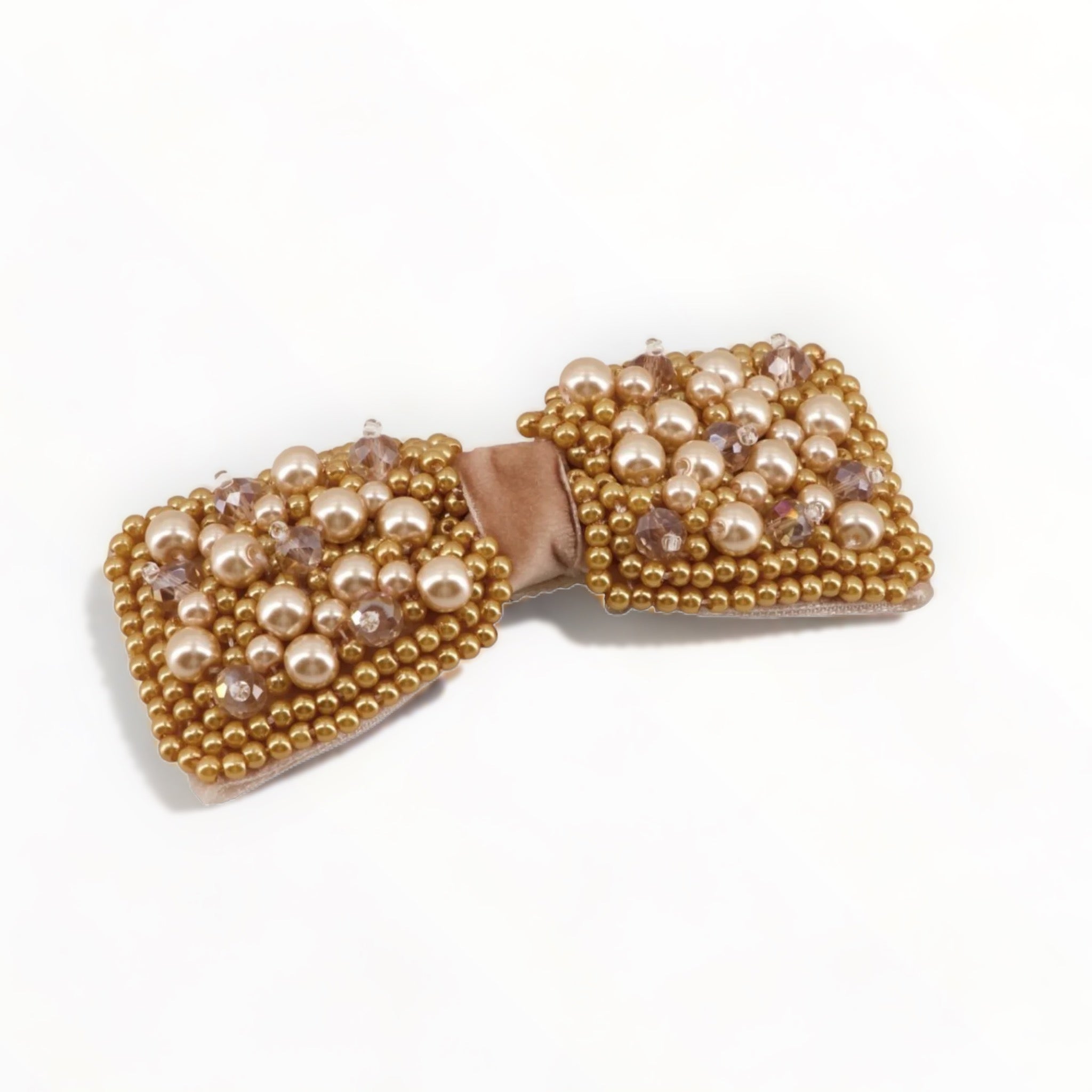 Girls Gold Pearl Bow Clips