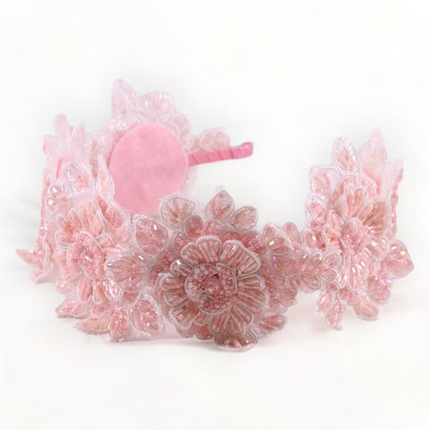 Elegant pink and white hair accessory for children – luxury crystal flower headband