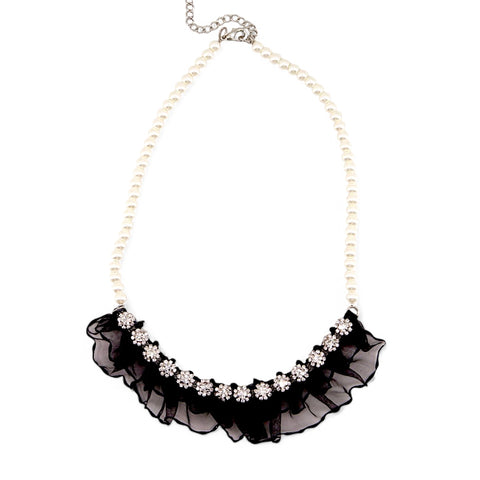 Custom-made statement necklaces for children with pearls and rhinestones, set on quality black chiffon from a collection of designer jewelry from Sienna Likes to Party Brand