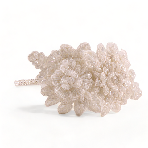 Designer Handmade Flower Girl Headband - White Crystal