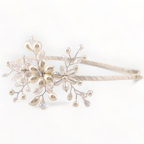 Girls Flower Girl Headband in Pearl