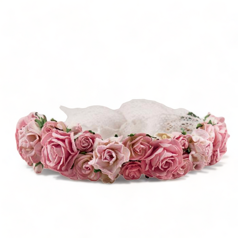 Best luxury flower girl hair accessories - uniquely handmade flower crown with handcrafted paper flowers on soft lace.