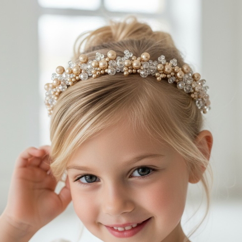 Prairie Princess Kids Designer Gold Pearl Headband