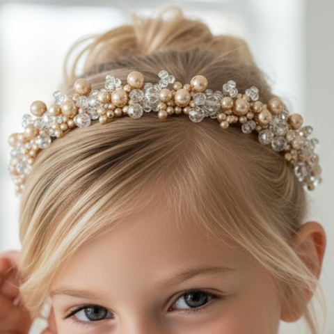 Prairie Princess Kids Designer Gold Pearl Headband