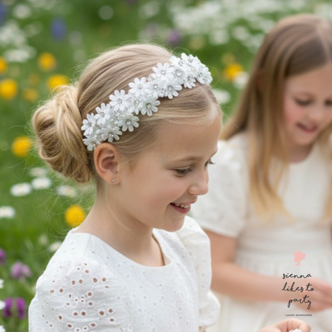 white wedding headband for girls with floral crystal detailing