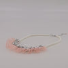 Luxury Childrens Jewelry By Sienna Likes to Party. Handmade apricot frilled organza rhinestone necklace and bracelet set, featuring floral diamante details and pearl accents – perfect for children’s weddings, birthdays, and formal occasions