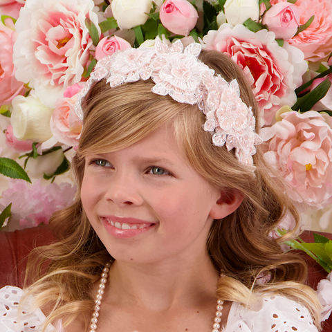 Luxury pink and white crystal flower headband for kids – The Hadrianiel by Sienna Likes to Party