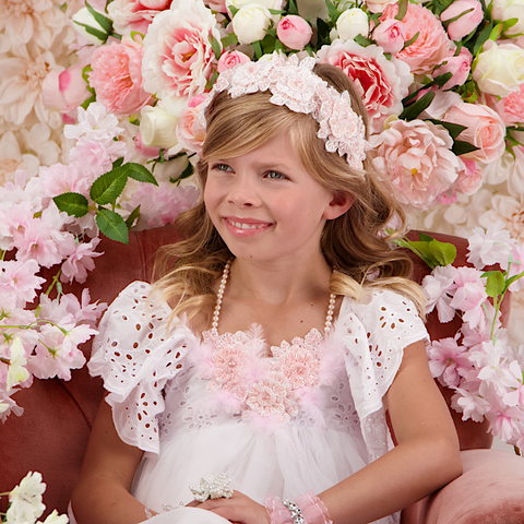 Handcrafted luxury kids' headband with crystal flowers – perfect for special occasions