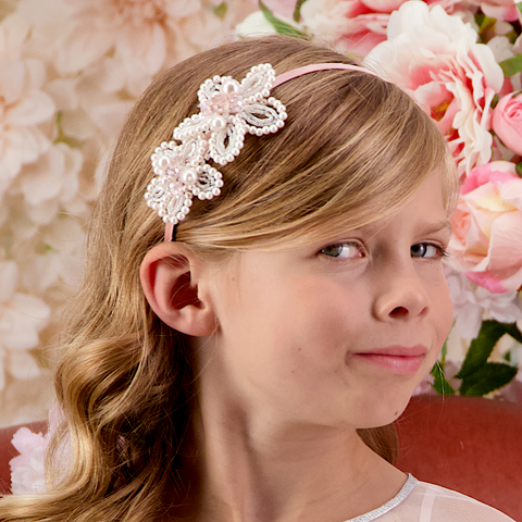 Buy the most excuisite Designer Girls Flower Headband - Entirely handmade with pearl and crystals to create beautiful flowers by Sienna Likes to Party kids fashion accessory brand.