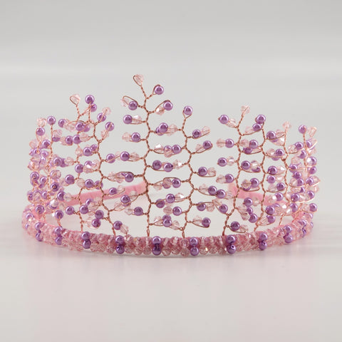 Designer Girls Tiara in Lilac Pearls and Pink Crystals.  The Love and Faith Crown is entirely handcrafted to create the most luxury hair accessory for childrens special occasions and bridal