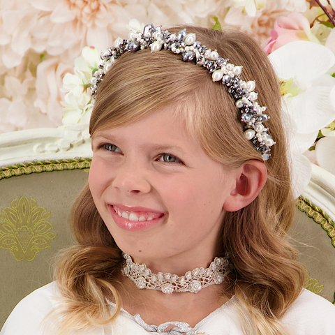 Girls Pearl Headband with silver crystals by Sienna Likes to Party