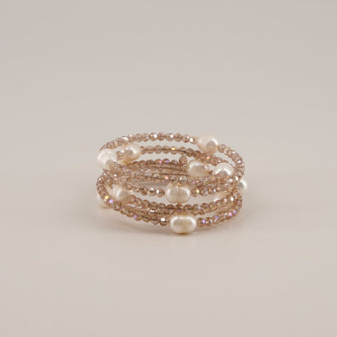 The Luxury Priya Crystal & Freshwater Pearl Wraparound Bracelet.
