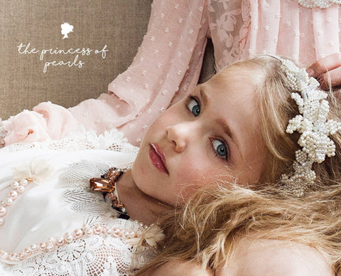 The Princess of Pearls Girls Headband is a designer flower crown entirely handmade with best quality pearl beads and crystals.  Perfect special occasion hair band for kids
