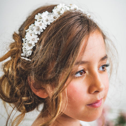 BEST RHINESTONE HEADBANDS FOR CHILDREN BY SIENNA LIKES TO PARTY, handmade with lace flowers and centred with diamantes.