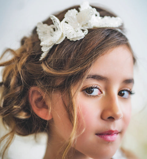 The Wings of Love Butterfly Designer Headband is a uniquely handmade girls crystal and lace headband, perfect for kids special occasionwear and parties.